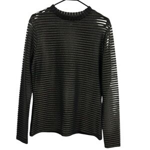 KAIA Collective Black Gold Flecked Sheer Stripe Long Sleeve Top Womens XXL